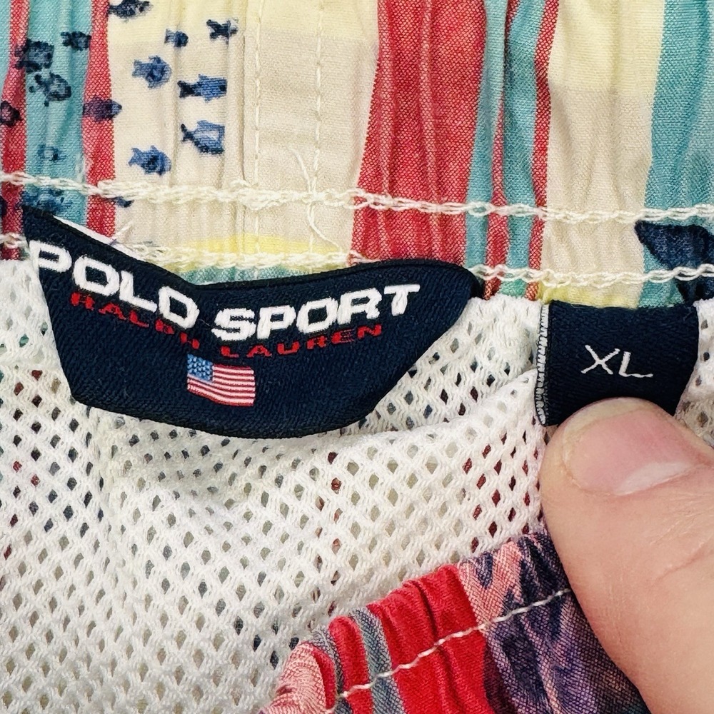 Ralph Lauren Polo Sport Swim Shorts Plaid RWB Sharks Trunks Suit XL Fish VTG Y2K - Picture 2 of 8